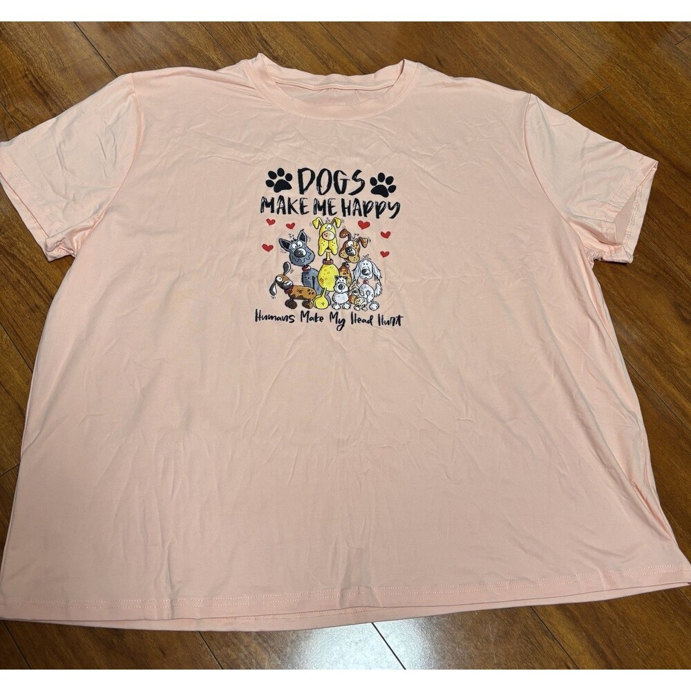 Women’s 5XL Pink Dogs Make Me Happy Graphic T-Shirt Short Sleeve